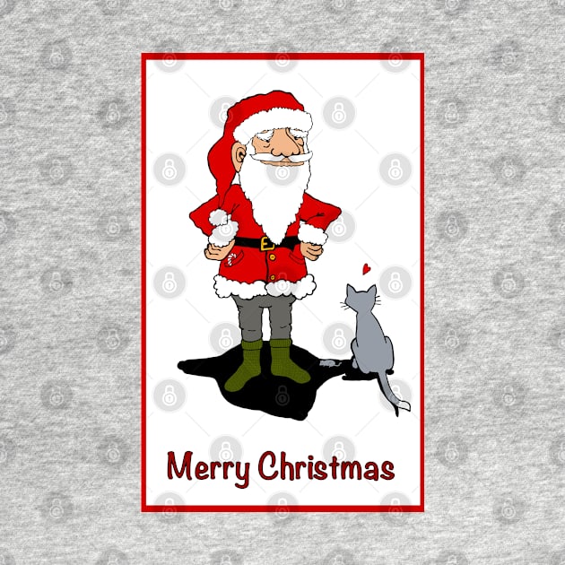 Santa and his cat. Merry Christmas! Santa is getting a present. Christmas Greetings. by marina63